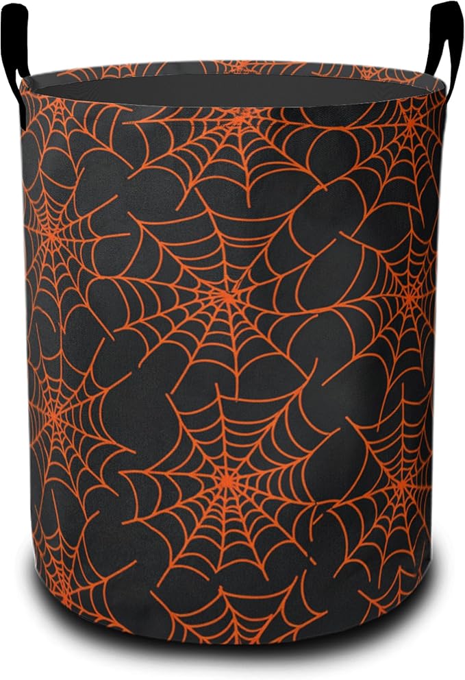 Halloween Spider Web Laundry Hamper Large Canvas Fabric Lightweight Storage Basket/Dirty Clothes Collapsible Waterproof for College Dorms, Boys and Girls Bedroom,Bathroom