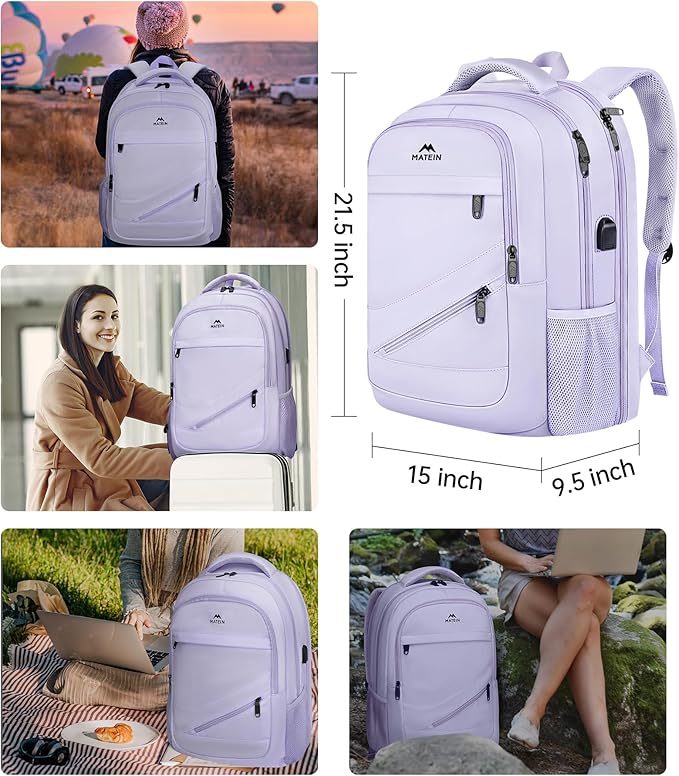 MATEIN Extra Large Laptop Backpack for Women, 50 L TSA Carry On with Multiple Organized Pockets, Anti Theft Water Resistant Travel Laptop Backpack Fits 18.4 In Computer, Light Purple