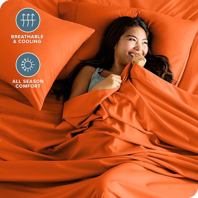 Bare Home Twin XL Sheet Set - College Dorm Size - Luxury 1800 Ultra-Soft Microfiber Twin Extra Long Bed Sheets - Deep Pockets - Easy Fit - Extra Soft - 3 Piece Set - Bed Sheets (Twin XL, Orange) BareHome