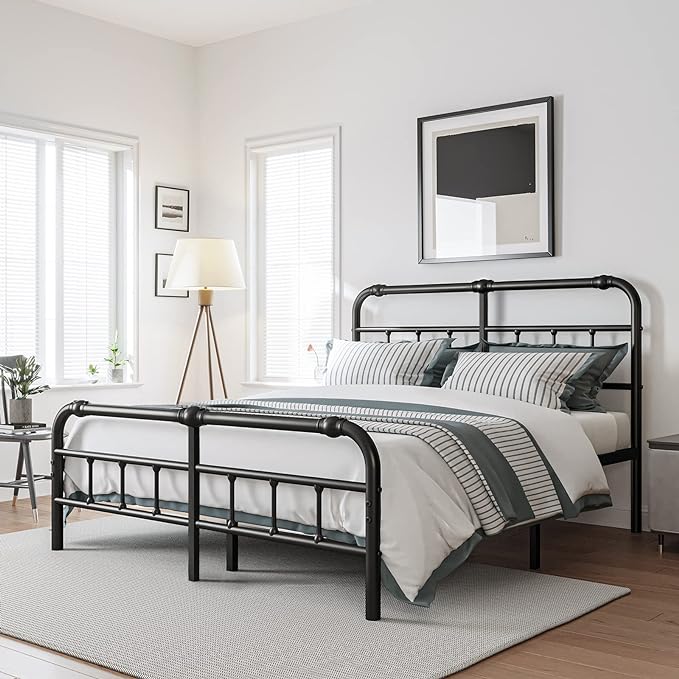 King Size Bed Frame with Headboard and Footboard, 18 Inches High, 3500 Pounds Heavy Duty Metal Slats Support for Mattress, No Box Spring Needed,Noise-Free, Black