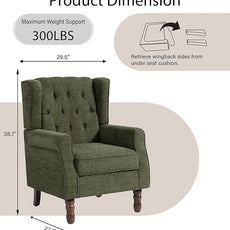 Lumibee High Back Accent Chair,Upholstered Wingback Armchair with Solid Wood Legs for Small Spaces,Comfy Single Sofa Chair for Living Room,Bedroom,Office-Green