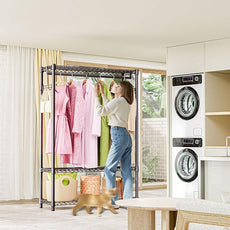 Heavy Duty Rolling Garment Rack 3 Tiers Adjustable Wire Shelving Clothes Rack with 1 Rods and Side Hooks,Storage Closet Clothing Rack Grey 15.7