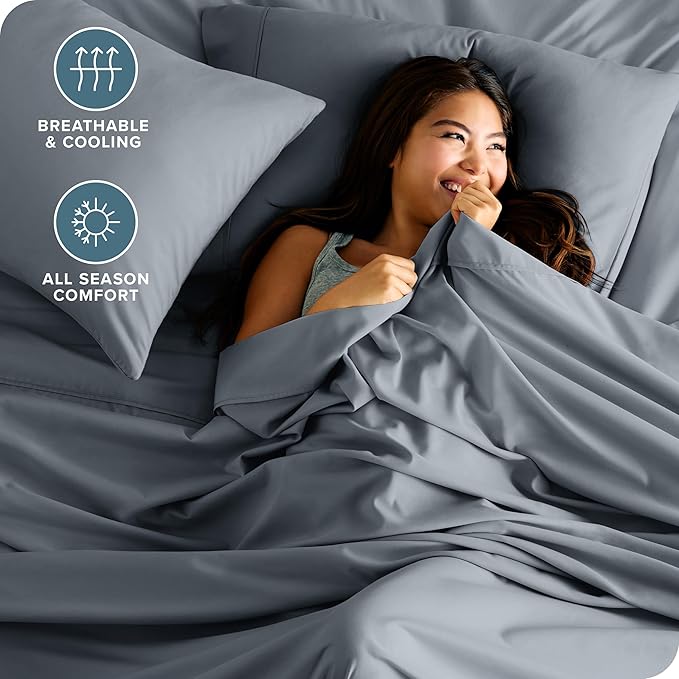 Bare Home Full Sheet Set - 1800 Ultra-Soft Microfiber Full Bed Sheets - Double Brushed - Deep Pockets - Easy Fit - 4 Piece Set - Bed Sheets (Full, Steel Blue) BareHome