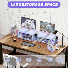 OPNICE Desk Organizers and Accessories, 2-Tier Computer Monitor Stand Riser with Drawer and 2 Pen Holders, Laptop Stand, Office Desk Accessories for Office Supplies, Blue