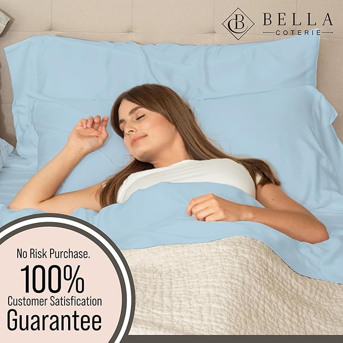 Bella Coterie 6 Piece Luxury Bamboo Viscose King Size Sheet Set | 100% Organically Grown | Cooling for Hot Sleepers | 18" Deep Pocket | Soft & Hypoallergenic | 4 Pillowcases [Coastal Blue]