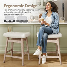 MAISON ARTS Bar Stools Set of 3 Counter Height for Kitchen Counter Solid Wood Legs with Fabric Saddle Seat Farmhouse Barstools for 34