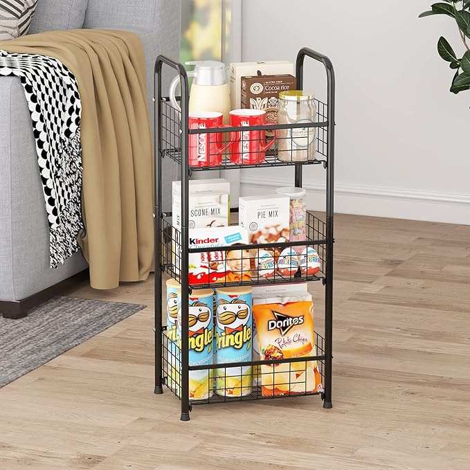 3-Tier FreeStanding Open Shelf,Bathroom Organizer Shelves Unit with Adjustable Feet, Metal Steel Storage Tower Organizer Rack Basket Cart for Bathroom, Living Room, Balcony, Kitchen