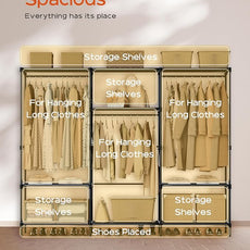 Clothes Rack, Portable Closet, 81.1 Inch Large Capacity Wardrobe Closet, Clothes Storage Organizer with Shelves and 3 Hanging Rods, Easy to Assembly, Black PCT033B01