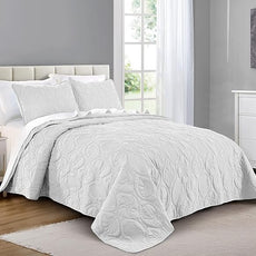 Pure Bedding Quilt Set Full/Queen Size White - Oversized Bedspread - Soft Microfiber Coverlet for All Season - Includes 1 Quilt and 2 Shams, Ocean Star Pattern