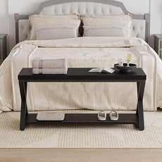 IBF Black Bench for Entryway, Black Modern Wood Bench for Bedroom Hallway Foyer, Farmhouse Entry Way Home Organizer Shoe Bench Seat with Storage Rack Indoor Under Window, 39 Inch Long