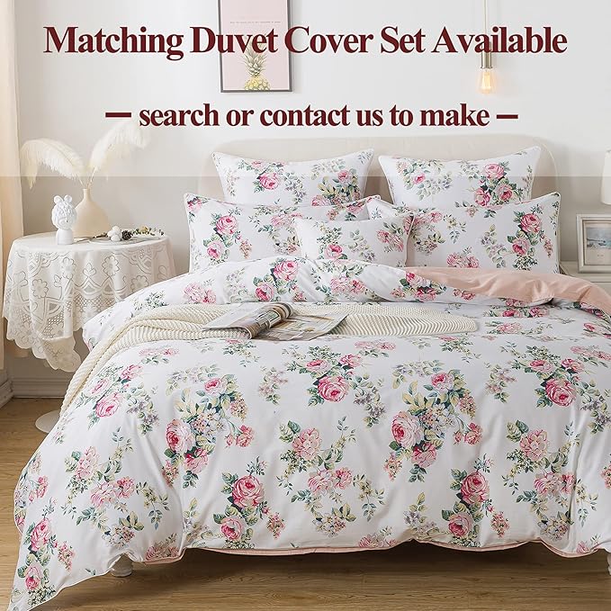 FADFAY Sheets Set Twin XL Pink Rose Floral Bedding Shabby Peony Flower Bed Sheet Set Vintage Farmhouse Bedding 100% Cotton Soft Breathable Set with Deep Pocket Fitted Sheet 4Pcs, Twin XL Size