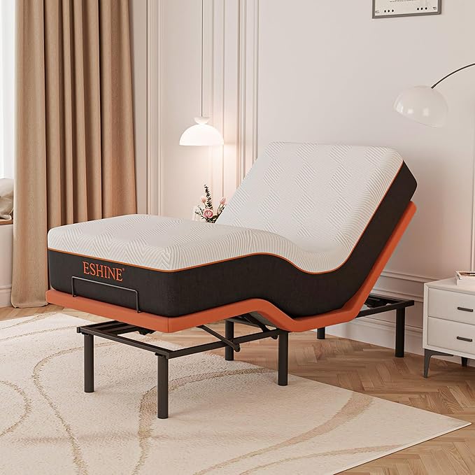 ESHINE Adjustable Bed Frame + 12 Inch Gel Memory Foam Mattress(Medium-Soft) Adjustable Bed Bluetooth APP Control, Wireless Remote, Zero Gravity, Anti Snore, Head and Foot Incline, Twin XL