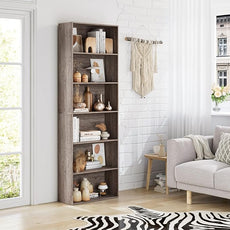 FOTOSOK 6-Tier Open Bookcase and Bookshelf, Freestanding Display Storage Shelves Tall Bookcase for Bedroom, Living Room and Office, Oak