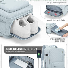 suwasp Vacuum Backpack Travel with Pump, Travel Backpack for Women Men, Vacuum Compression Bags with Laptop Compartment/Shoe Compartment, Personal Item Carry On Backpacks Flight Approved, Light Blue