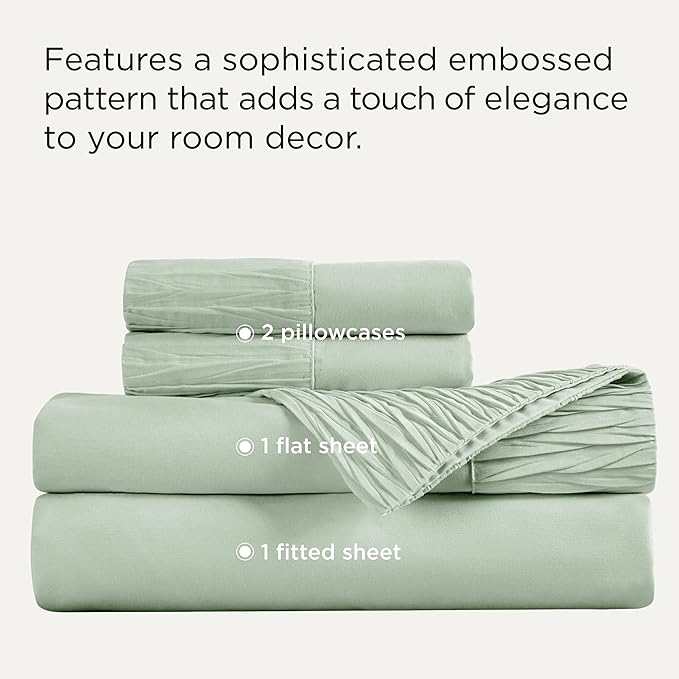 Bedsure Queen Sheet Set - 4 Pieces Soft Queen Size Sheets - Breathable & Cooling - Hotel Luxury - Easy Care Polyester Microfiber Bedding for Women, Men, Sage Green