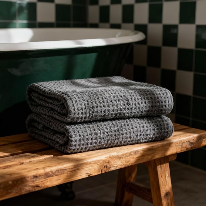 Italic Sedona Waffle Bath Sheets, 410 GSM 100% Cotton, Set of 2, Oversized Towels, Ultra Soft & Absorbent, Lightweight Spa Towels (Charcoal)