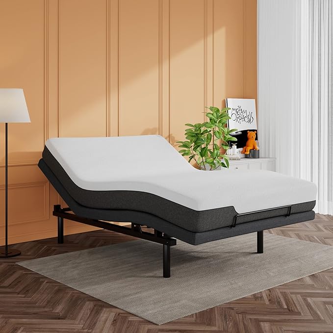 SHA CERLIN Electric Adjustable Bed Base, Ergonomic Upholstered Full Size Bed Frame with Upgraded Motors and Wireless Remote Control, Independent Head and Foot Incline, Assembly Required