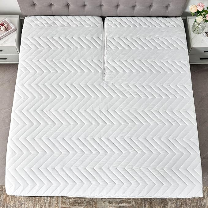 Waterproof Quilted Split Top California King Mattress Protector for Adjustable Bed with Upper Flex Fitted Sheet Padded Mattress Cover 32-34 Split from Head