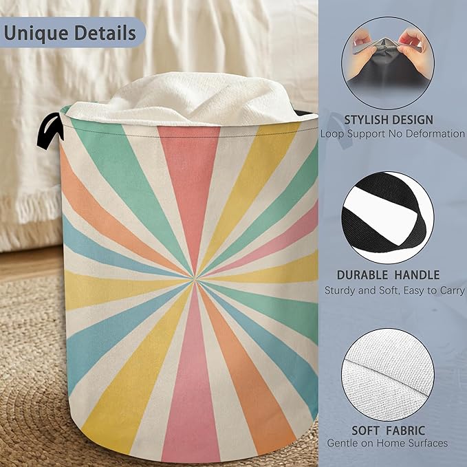 Boho Abstract Geometric Laundry Basket,Foldable with Handles Tote Bag Oxford Cloth for Bathroom Bedroom Dirty Clothes Storage Bucket 16" x 20.8"