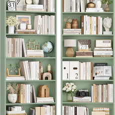 FOTOSOK 6-Tier Open Bookcase and Bookshelf Set of 2, Freestanding Display Storage Shelves Tall Bookcase for Bedroom, Living Room and Office,Green