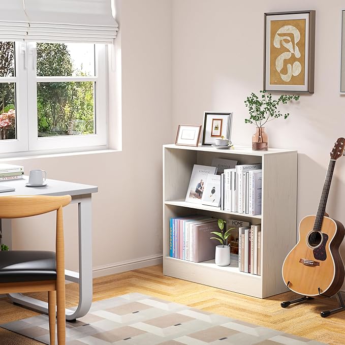 2-Shelf Bookcase, 32 in Tall Cream White 31.5 in Wide Floor Standing Bookshelf, Floor Standing Display Storage Shelves with Adjustable Shelves for Living Room Hallway Home Office Bedroom