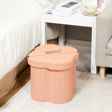B FSOBEIIALEO Storage Ottoman Cube, Flowers Shaped Ottomans with Storage Foot Stool Footrest for Lving Room, Boucle Ottoman Seat for Dorm Room,Faux Teddy Fur, Orange 12.6