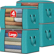 Fab totes 24 Gallons Clothes Storage, Foldable Thick Fabric Blanket Storage Bags, Containers for Organizing Bedroom, Closet, Clothing, Comforter, Organization with Handle (4 Pack,Green)
