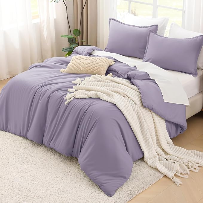 Litanika Comforter Set, Lightweight Solid Bedding Comforter Set, Fluffy Down Alternative Bed Set, Grayish Purple, California King