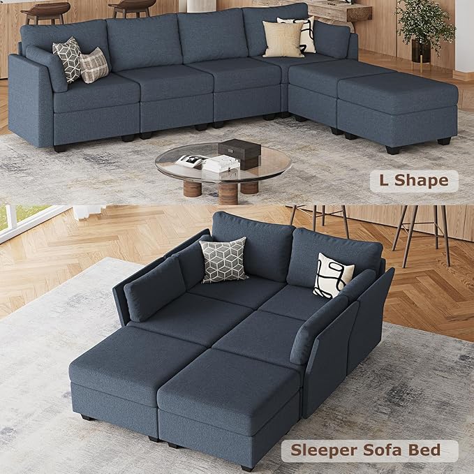 114.17" Modular Sectional Sofa, 6 Seat Modular Couch with Storage, Memory Foam, Convertible Sectional Couches for Living Room, U Shaped Comfy Modular Sofa with Chaise, Blue Grey