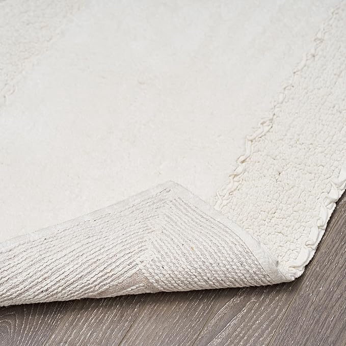 Laura Ashley Ruffle Border Ivory 17" x 24"/ 20" x 32" 100% Cotton Bath Rug Set