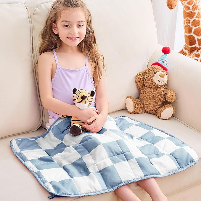 yescool Blue Checkered Weighted Lap Pad 2 Pounds Cooling Weighted Lap Blanket, Plaid Small Weighted Blanket, Weighted Throw Blankets Gift for Travel Indoor Outdoor, 20"x30"