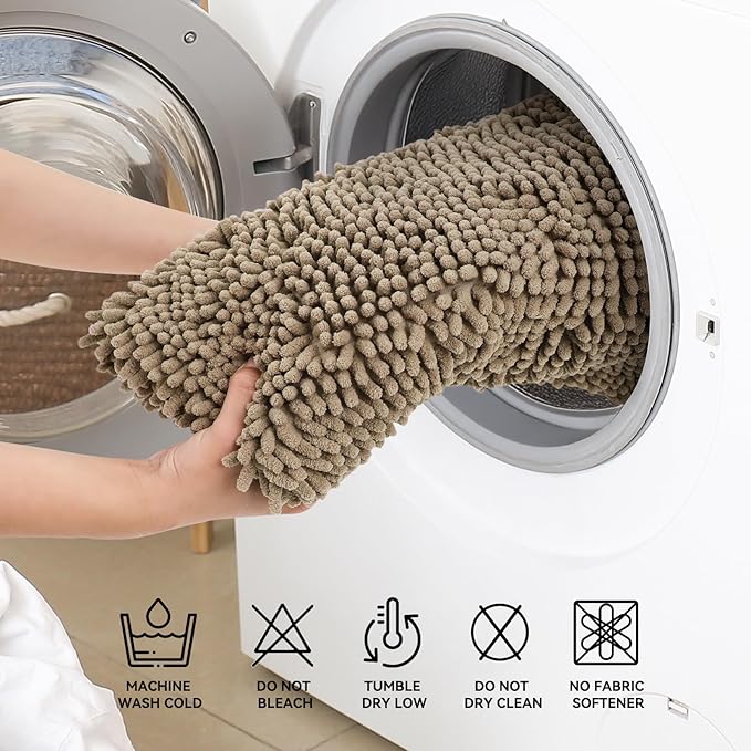Bcoimo 30"×20" Absorbent Bath Mat, Non-Slip with Backing Chenille Bath Rug and Machine Washable Bathroom Mat Quick-Dry Design. Ideal for Bathroom and Tub Areas