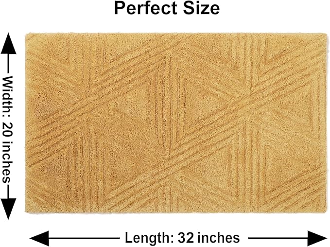 SHIKARA Organic Luxurious Organic Cotton Bath Rug, 32x20 Inch, Anti-Slip, Machine-Washable Bathmat Perfect for Tub & Shower, Toilet Floors, Door Rug Bath Mat (Yellow Ochre)