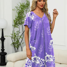 Ekouaer Women Robe Zipper Front Mumu Duster Robes Zip Up Housecoat Soft Sleepwear with Pockets