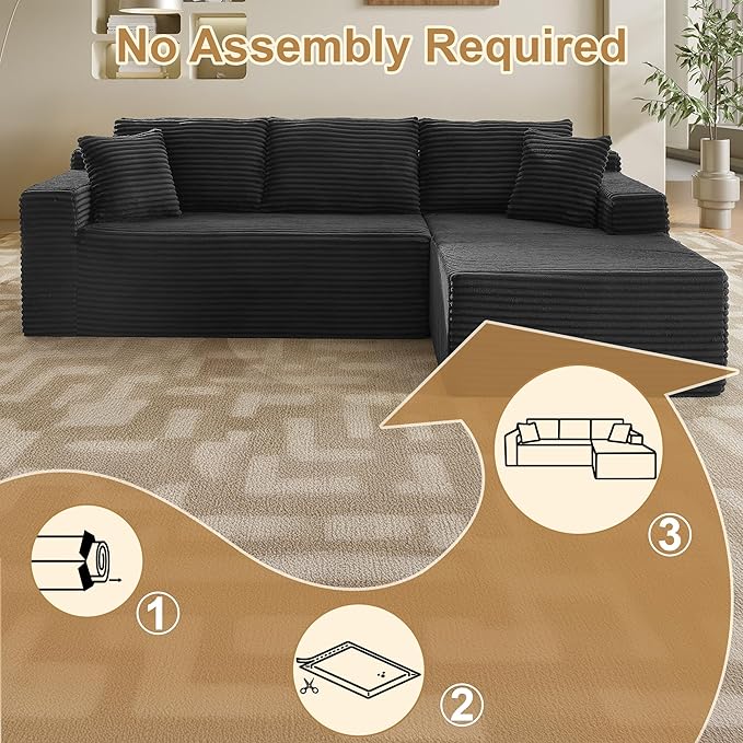 105''Sectional Cloud Couch with L Shaped Chaise,Modern Modular Sectional Sofa,Comfy Sectional Couches for Living Room,Bedroom,Apartment (Black, 105''W Right Facing Chaise)