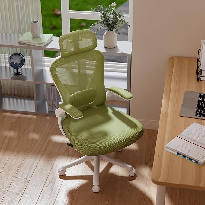 Ergonomic Office Chair M903, Computer Desk Chair with Wheels, High Back Mesh Office Chair with Adjustable Lumbar Support, Headrest, Flip-Up Armrests, Green