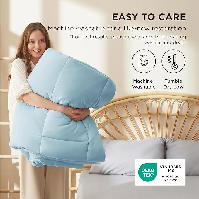 Bedsure Comforter Duvet Insert - Quilted Comforters Twin Size, All Season Duvet, GentleSoft Down Alternative Bedding, with 8 Tabs, Gifts for Women/Men, Light Spa Blue, Twin 88 x 68 Inches
