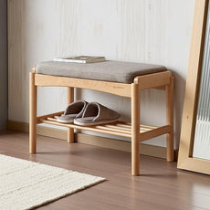 Solid Wood Shoe Bench Assembled, Shoe Rack Bench with Gray Cushion for Entryway, Living Room, Bedroom, Hallway, 11.8