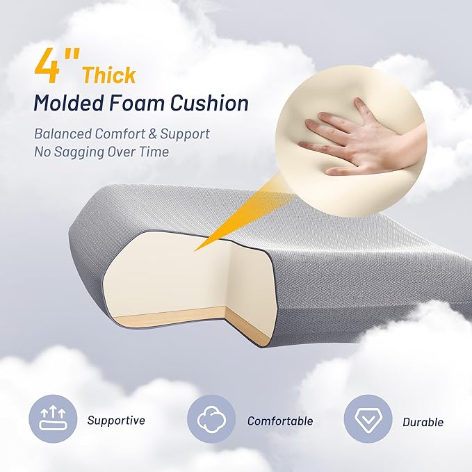 Office Chair for Long Hours & Lower Back Pain Relief – 4" Molded Foam Cushion, Padded Lumbar Support, and Padded Flip-up Armrests, Ideal for Office or Study, Light Gray