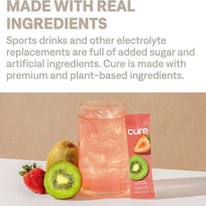 Cure Hydration | Plant-Based Electrolyte Drink Mix | No Added Sugar | FSA-HSA | Dehydration Relief Powder Made with Coconut Water | Non-GMO | Vegan | 28 Servings Jar - Strawberry Kiwi