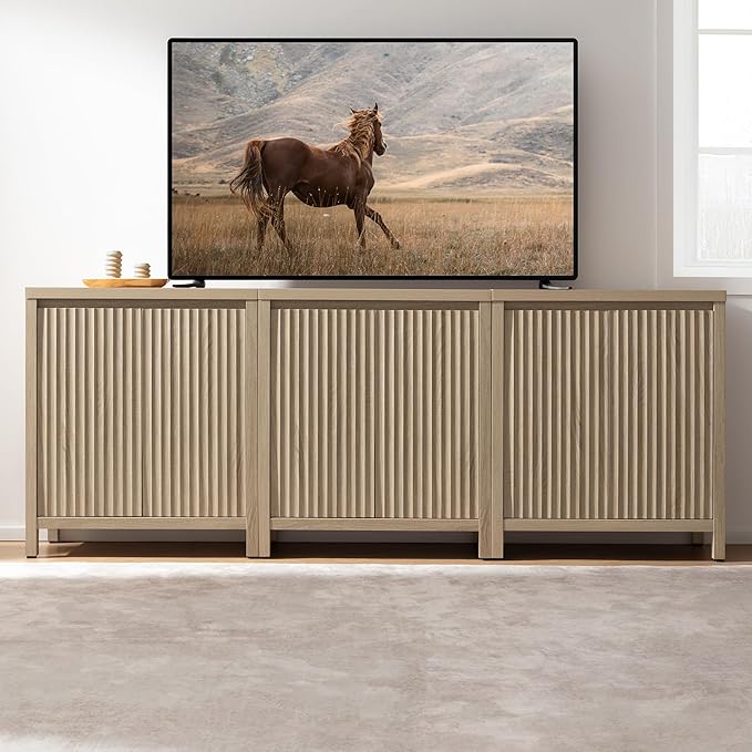 SICOTAS Sideboard Buffet Cabinet with Storage, Fluted Credenza Console Cabinet with Adjustable Shelves, Farmhouse Coffee Bar Storage Cabinets for Kitchen, Living Room, Entryway, Light Oak