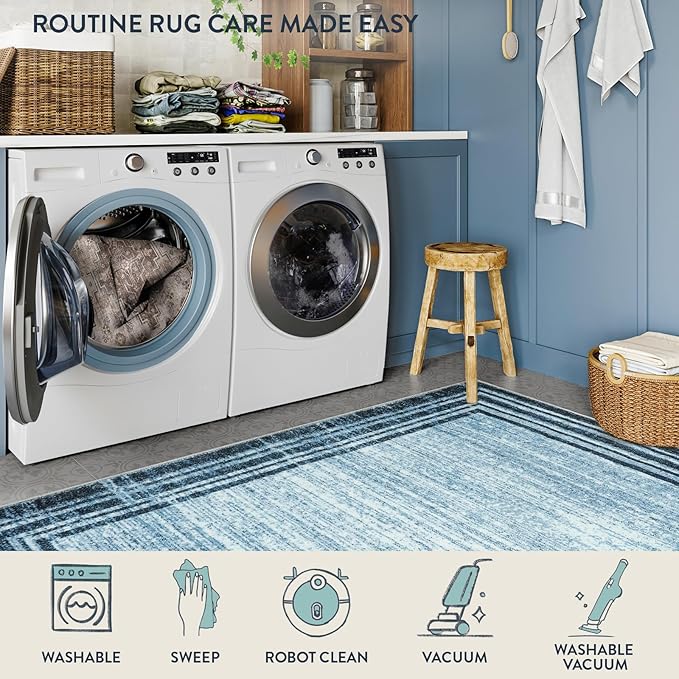 Lahome Abstract Runner Rug,2.5x12 Hallway Runner Non Slip Kitchen Runner Rug Non Skid Washable,Low-Pile Soft Blue Runners for Hallways 12 ft Minimalist Solid Indoor Carpet Runner for Entryway