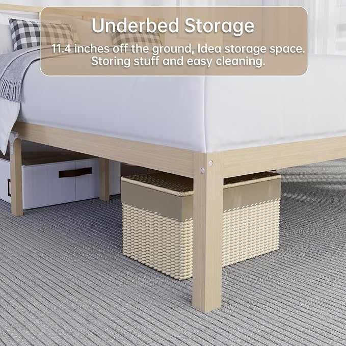 14 Inch Bamboo Bed Frame – Solid Wood Platform Bed Frame, Strong and Stable, with Non-Slip Slats for Support, No Box Spring Needed, Easy to Assemble, Noise-Free (Natural, Full with Headboard)