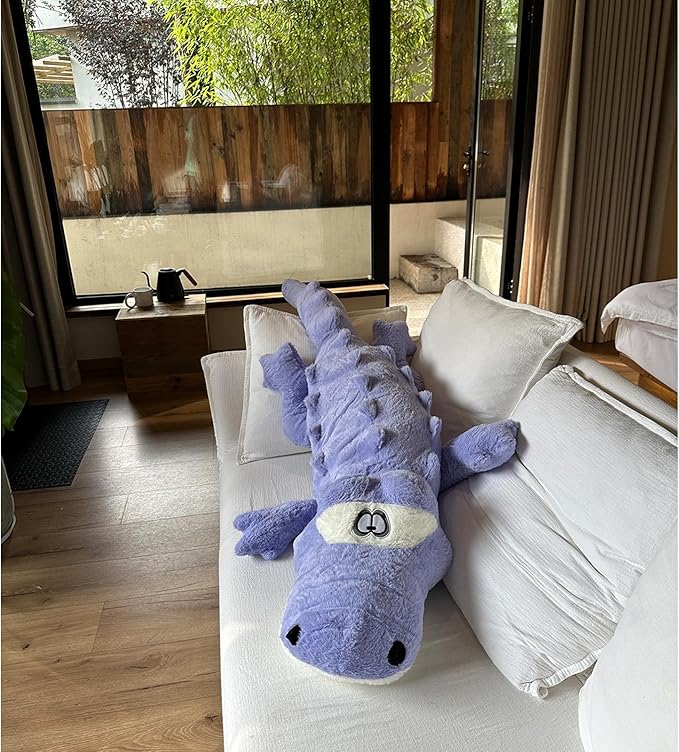 Hofun4U Alligator Plush Pillow, 46 inch Alligator Stuffed Animal, Home Decoration Christmas Valentine’s Birthday Gift for Boys Girls Adults Kids (Blue/Purple)