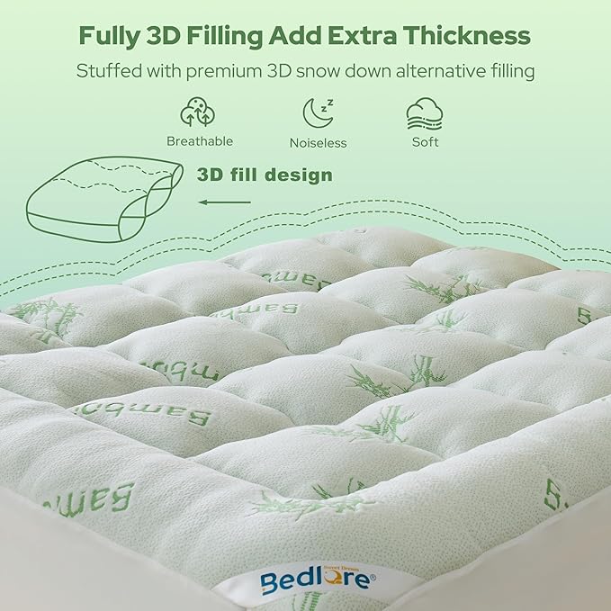BEDLORE King Mattress Topper Viscose Derived from Bamboo, Thick Pillow Top Mattress Pad with Stretchable Pockets for 6"-18" Mattress, Soft Breathable Mattress Topper for Back Pain Relief