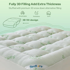 BEDLORE Twin Mattress Topper Viscose Derived from Bamboo, Thick Pillow Top Mattress Pad with Stretchable Pockets for 6