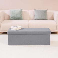 PINPLUS Storage Ottoman Bench Sherpa Foot Rest, Foldable Boucle Ottomans, Large Faux Teddy Fur Ottoman Storage Box Entryway Bench for Dorm, Grey 43.3'' x 15'' x 15''