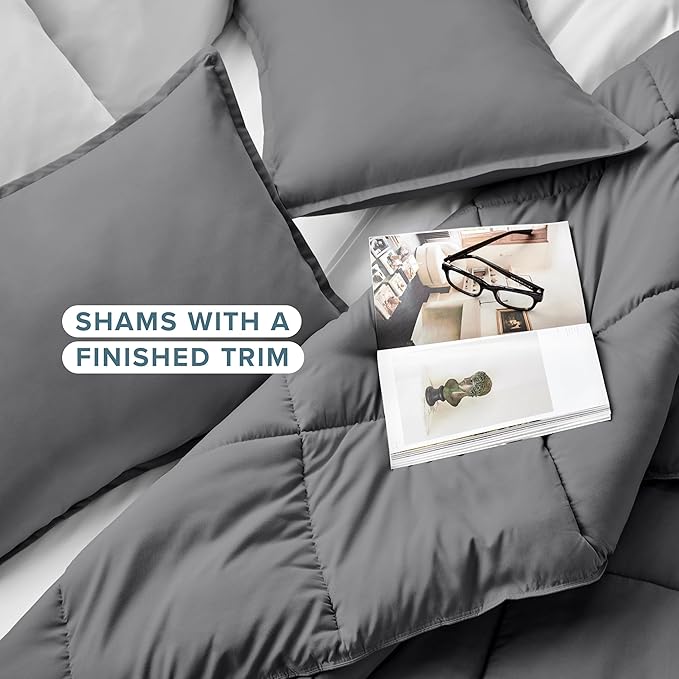 Bare Home Comforter Set - Oversized Queen Size - Ultra-Soft - Goose Down Alternative - Premium 1800 Series - All Season Warmth (Oversized Queen, Grey)