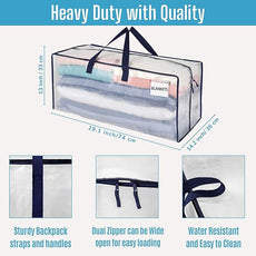 VENO 8 Pack Moving Bags w/Backpack Straps, Heavy Duty, Moving Boxes Alternative, Packing Supplies, Large Storage Totes for Dorm Room Essentials with Zipper for Clothes (Clear, 8 Pack)