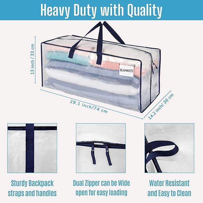 VENO 8 Pack Moving Bags w/Backpack Straps, Heavy Duty, Moving Boxes Alternative, Packing Supplies, Large Storage Totes for Dorm Room Essentials with Zipper for Clothes (Clear, 8 Pack)